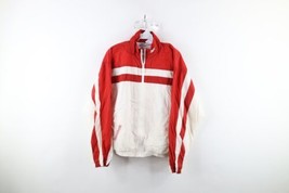 Vintage 90s Reebok Mens Medium Spell Out Striped Lined Windbreaker Jacket Red - £35.44 GBP