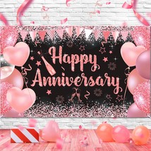 Rose Gold Happy Anniversary Party Banner Backdrop,Rose Gold Wedding Anniversary  - £15.14 GBP