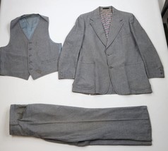 Vtg 60s Rockabilly Mens 44R Distressed Wool 3 Piece Suit Wedding Gray 36... - $148.45