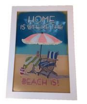 Beach Art Painting on Glass Wood Frame &quot;Home Is Where The Beach Is!&quot; - £15.44 GBP