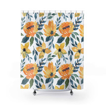 Yellow Floral Flowers Stylish Design 71&quot; x 74&quot; Elegant Waterproof Shower Curtain - £56.11 GBP