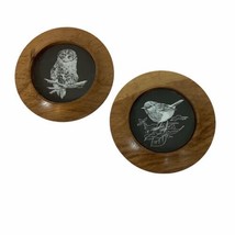 Set 2 Turn Again Woodwork Hand Crafted Coasters Owl and Bird Michael Str... - £23.64 GBP