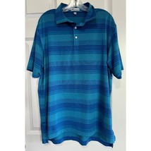 Peter Millar Short Sleeved Golf Polo Shirt Aqua Royal Blue Striped Men&#39;s... - $24.14 CAD