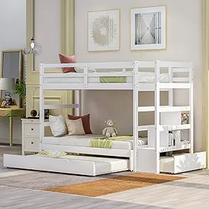 Merax Twin Over Twin/King Bunk Bed with Twin Size Trundle, Extendable Bu... - $926.99