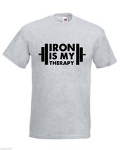 Mens T-Shirt Iron is My Therapy Bodybuilder tShirt Bodybuilding Fitness Shirt - £19.83 GBP