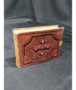 1800s Civil War Era Mini Tintype Album Tooled Leather W/ Clasp Holds 192... - $69.99