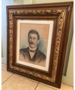 Antique Portrait Huge Ornate Frame Wood 1800s Early 1900s Mustache Man G... - $24,518.28 MXN