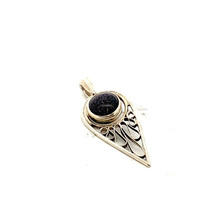 Vintage Signed SJW Sterling Silver Teardrop Filigree Dark Blue Goldstone Pendant - £35.09 GBP