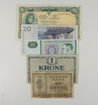 European 5-Notes Lot Norway &amp; Denmark Krone, Sweden Krona &amp; Ireland Pound - $49.44