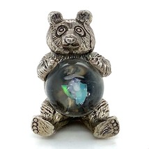 Vintage Signed Sterling SC Panda Bear Holding Crystal Ball Opal Stone Pendant - £38.15 GBP