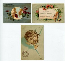 Fruit Syrup Watches 3 Victorian Trade Cards Scraps Cherubs Wings Angels - $9.89