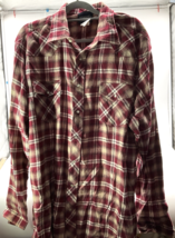 Wrangler Wrancher Pearl Snap Button Up Shirt 2XT Red Tan Plaid Long Sleeve - $19.75