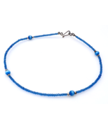 Blue Glass Seed Bead Cat&#39;s Eye Anklet Ankle Bracelet Sterling Silver Cla... - $19.80