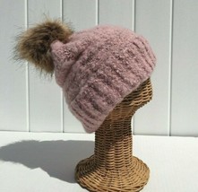 Blush / Black Mix Color Faux Fur Pom Soft Stretchy Knit Beanie Hat Warm #C For G - £12.77 GBP