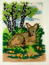 DEER in the WOODS Vtg LATCH HOOK RUG Completed Wall Art Nature Theme 24X36 - $59.95