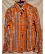 Eddie Bauer Orange Plaid Shirt Size S Long Sleeve Button Down 100% Cotton - $244.62 MXN