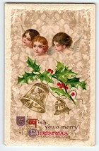 Christmas Postcard Cherub Angels Bells John Winsch 1915 Embossed Germany Vintage - £12.53 GBP