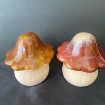 Ceramic Mushroom Colored Glazed Top 4.25&quot; Set of 2 Garden Patio Decor - £7.56 GBP