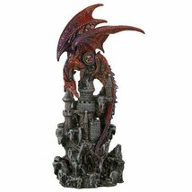 Guardian Dragon Protecting Castle with Precious Stone Collectible Figurine 12&quot;H - £32.16 GBP