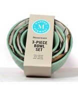Martha Stewart Stoneware 3 Piece Bowl Set Mint Green Dishwasher &amp; Microw... - €27,78 EUR