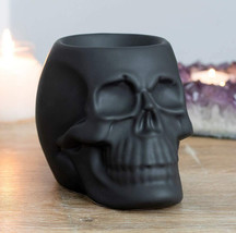 Matte Black Gothic Skull Skeleton Ceramic Votive Candle Essential Oil Wa... - $20.99