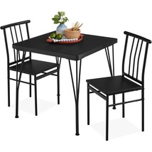 Modern 3-Piece Metal Frame Dining Set with Black Wood Top Table and 2 Chairs - £196.79 GBP
