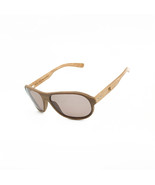 Curved wooden sunglasses with brown lenses, stylish and ergonomic design - $139.90