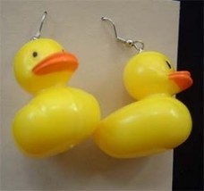 Huge Funky Ducky Earrings Rubber Duck Bath Baby Shower Swim Toy Costume Jewelry - £4.72 GBP