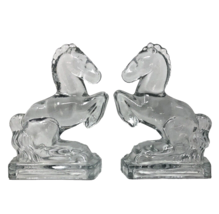 LE Smith Glass Horse Bookends Clear Equestrian Vintage 40s MCM 8&quot; tall Set of 2 - £39.86 GBP