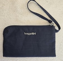 Baggallini Wristlet Clutch Deep Navy Blue Nylon Grey Interior RFID Zip C... - $14.84