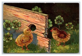 Chicks Looking Throgh Hole in Fence Joyous Eastertide Embossed DB Postcard S6 - £3.12 GBP
