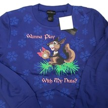 Alex Stevens Ugly Holiday Christmas Sweater Wanna Play With My Nuts Blue Mens L - £11.52 GBP