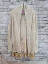 Lilly Pulitzer Women’s Tatum Cardigan Cream Fringe Hem Gold Metallic Siz... - $81.54 CAD
