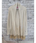 Lilly Pulitzer Women’s Tatum Cardigan Cream Fringe Hem Gold Metallic Siz... - $82.04 CAD