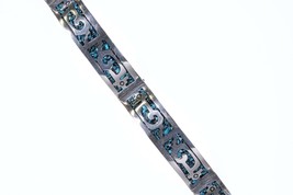 7.25&quot; Vintage Mexican sterling chip inlay aztec design bracelet - £85.55 GBP