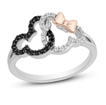 Disney Treasure Mickey Minnie Mouse Ring Black And White Simulated Diamond Ring - £61.21 GBP