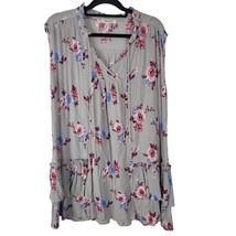 Living Doll Tank Dress 1X Womens Plus Size Grey Floral VNeck Pullover Sl... - $26.61
