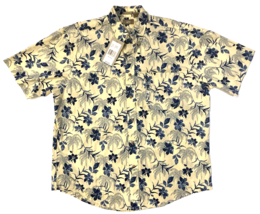 Natural Issue Hawaiian Shirt Mens Large Yellow Blue Palm Tree Wrinkle Free Aloha - £17.06 GBP