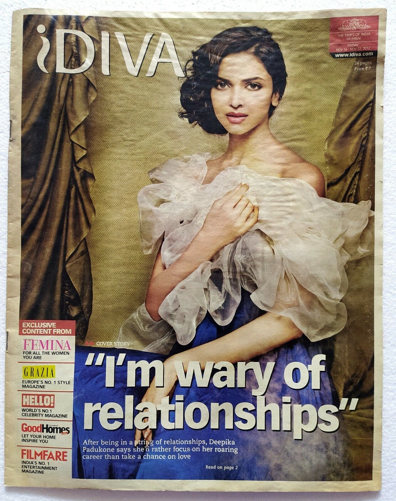 iDiva Supplement Nov 2012 Deepika Padukone Chitra Jagit Singh - $19.99