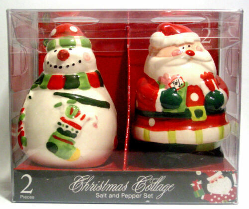 Gibson Elite Festive Ceramic Santa Claus & Snowman Salt and Pepper Shaker Set - $9.00