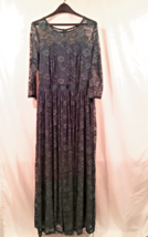 Dress Size 2XL Dark Green Color A-Line Maxi Length Floral Lace Long Sleeves - $361.35