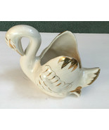 Vintage decorative pottery planter white swan gold trim indoor table dis... - $31.97