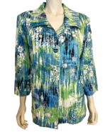 NWT Draper&#39;s &amp; Damon&#39;s Blue, Green, White Floral Print 3/4 Sleeve Jacket... - $47.49