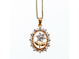 925 STERLING SILVER GOLD PLATED SAPPHIRES &quot;FLOWER&quot; CHAIN WITH PENDANT - $80.72