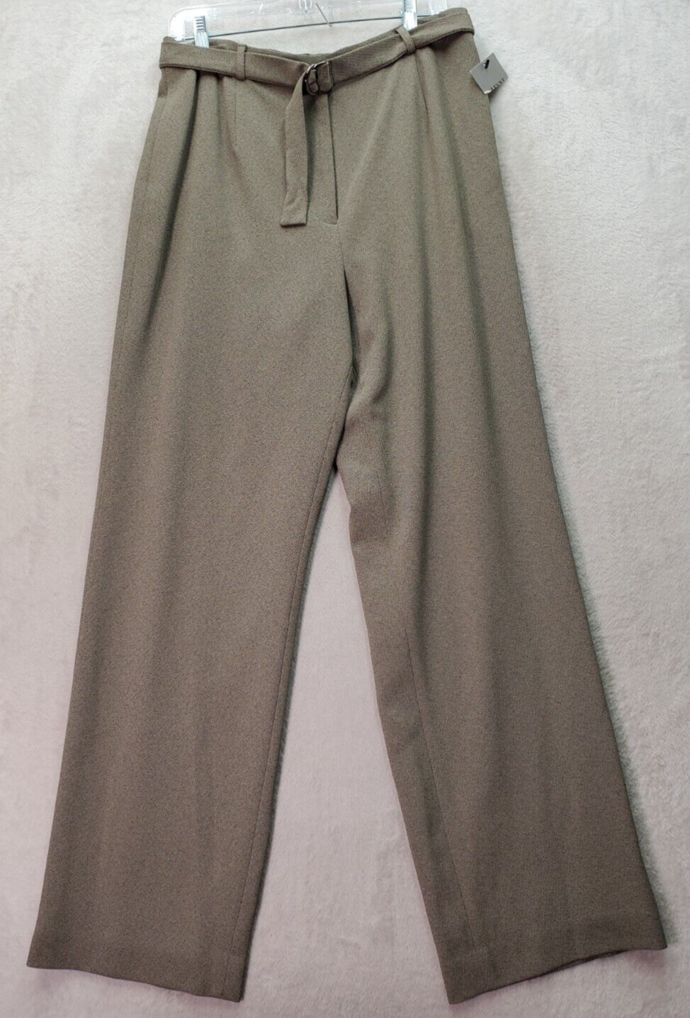 Primary image for Alfani Dress Pants Women Sz 14 Taupe Acetate Lined Belted Straight Leg High Rise
