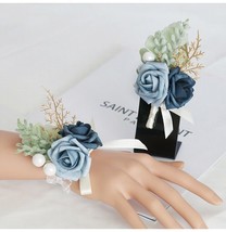 Artificial Rose Wrist Corsag and Boutonniere in Bluish-Grey Color - $7.99