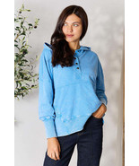 Zenana Half Snap Long Sleeve Hoodie with Pockets - £41.20 GBP