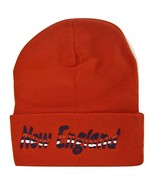 New England Adult Size Wavy Script Winter Knit Beanie Hat (Red) - £11.95 GBP