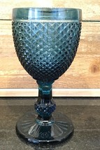 Blue Hobnail Embossed Glass 10oz. Water Iced Tea Stemware Goblet 6-1/2&quot; - $11.87