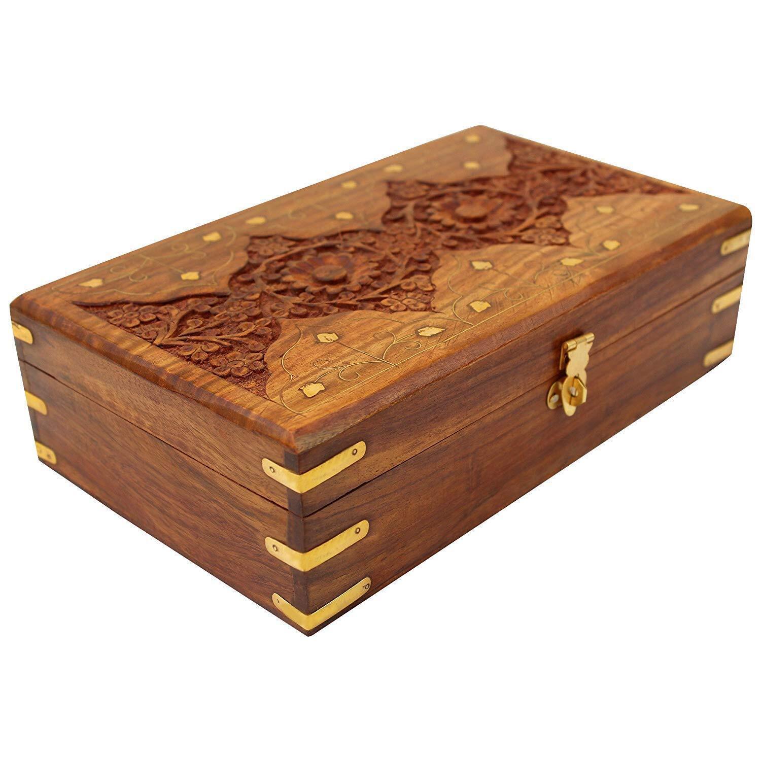 Handmade Wooden Jewellery Box for Women Jewel Organizer Hand Carved Carvings Gif - $31.90